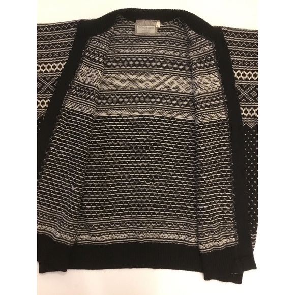 Norlaender - VTG Black/Cream Nordic Style Wool Cardigan Jacket  Sz L Wom… - Picture 9 of 12